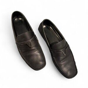 Black leather Versace Collection loafers